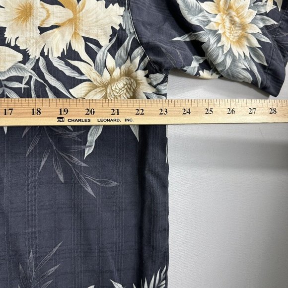 Tommy Bahama Hawaiian Camp Shirt Men Large Silk Tropical Black Floral Button Up‎ - Picture 7 of 8